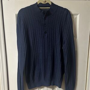 Joseph a banks reserve cotton silk knit 1/4 button blue sweater med ORG $150